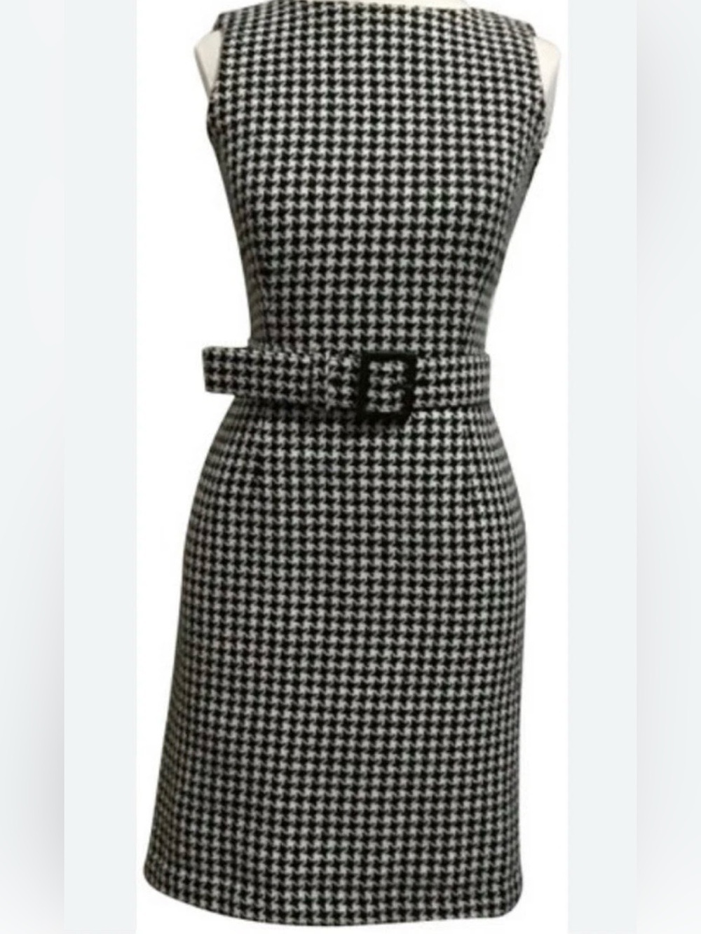 Ann Taylor Wool Blend White Black Houndstooth Belted
Lined Sheath Dress Size 10 - Picture 8 of 11